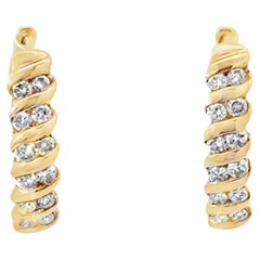 Diamant-Ohrringe mit Spiral-Twist-Diamant aus massivem 14K Gelbgold