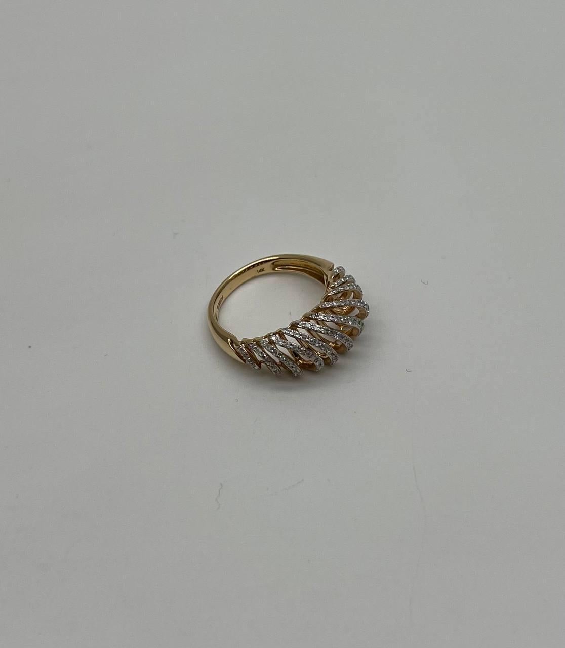 Modern Diamond Spiral Waves Sculptural 14K Yellow Gold Statement Cocktail Ring For Sale