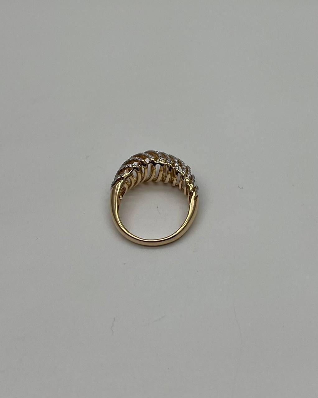 Mixed Cut Diamond Spiral Waves Sculptural 14K Yellow Gold Statement Cocktail Ring For Sale