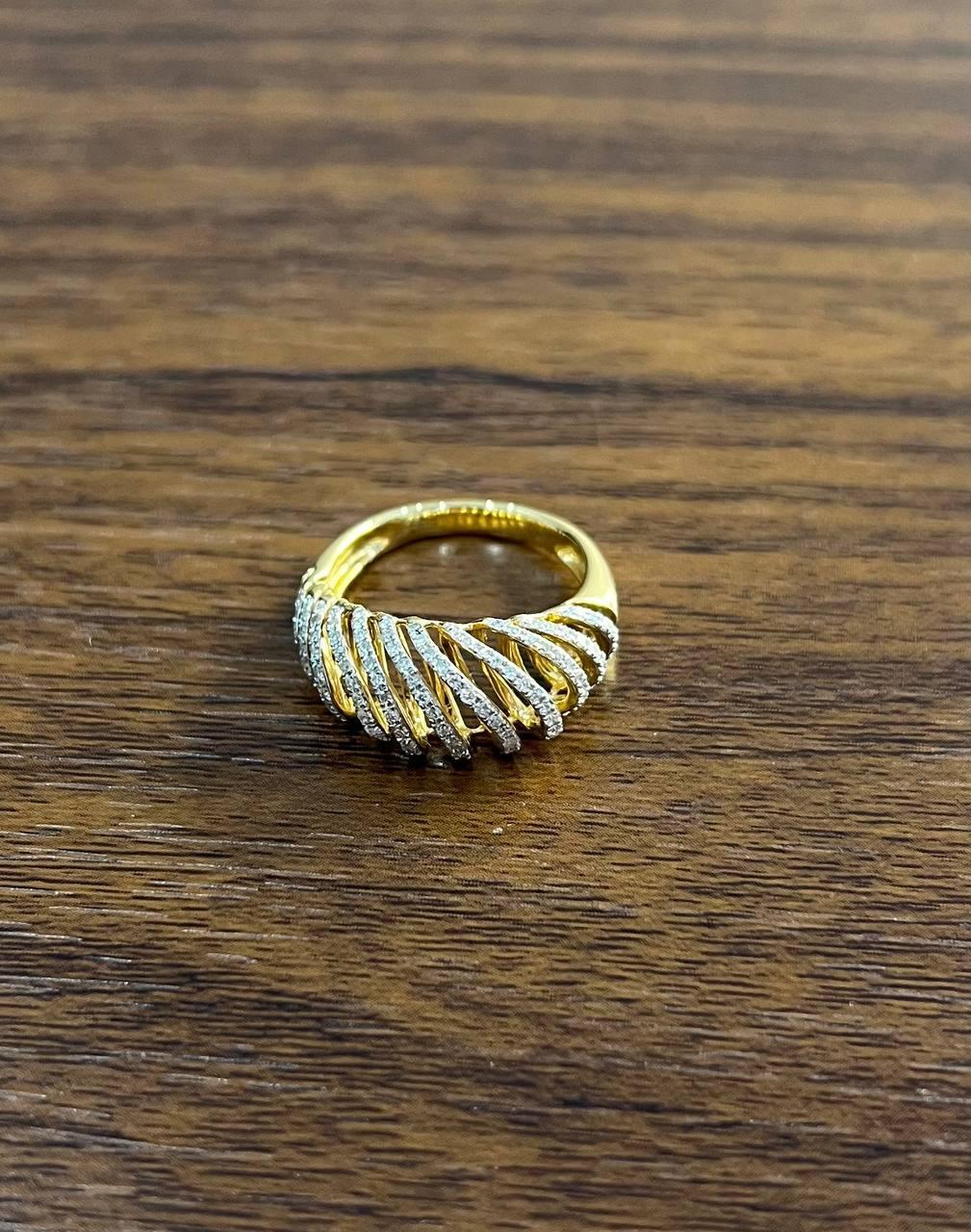 Diamond Spiral Waves Sculptural 14K Yellow Gold Statement Cocktail Ring In New Condition For Sale In Oakton, VA