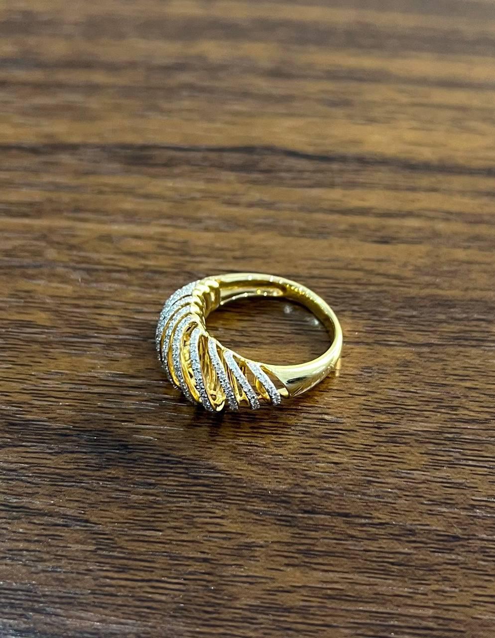Diamond Spiral Waves Sculptural 14K Yellow Gold Statement Cocktail Ring For Sale 2