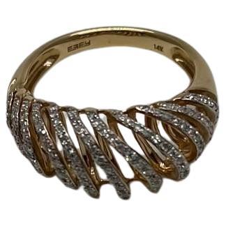Diamond Spiral Waves Sculptural 14K Yellow Gold Statement Cocktail Ring