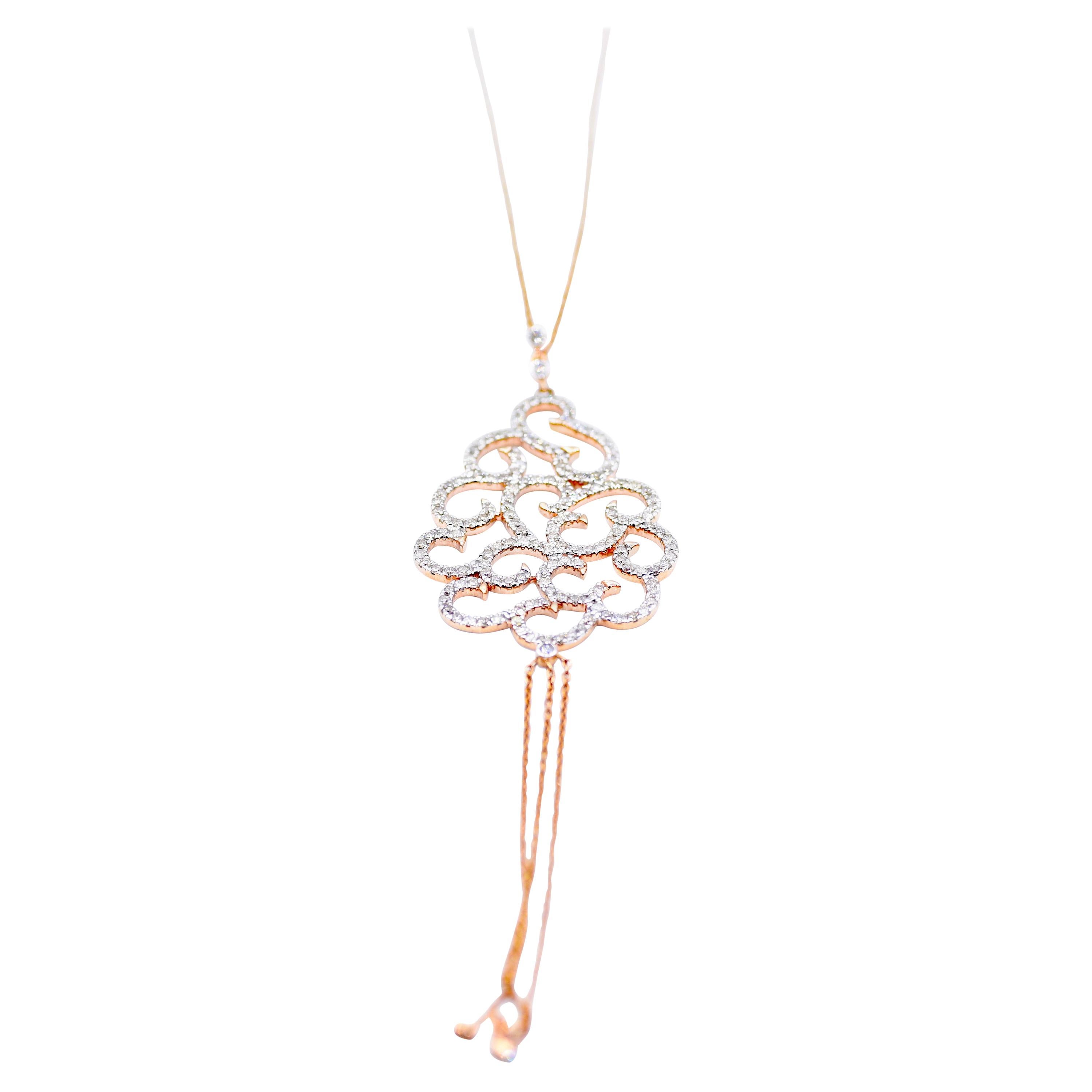 Diamond Spirals Necklace in 18 Karat Rose Gold For Sale