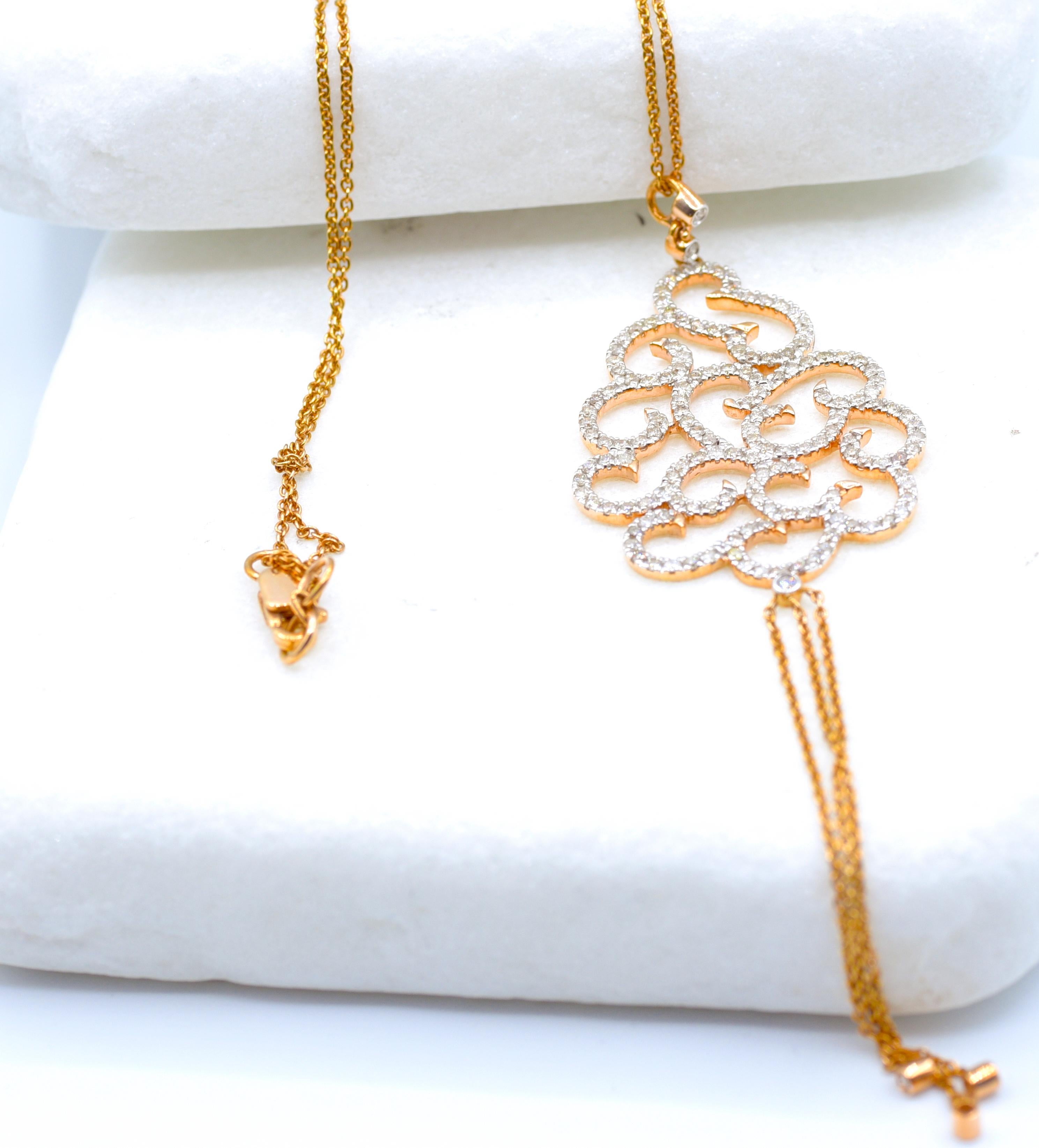 Round Cut Diamond Spirals Necklace in 18 Karat Rose Gold For Sale