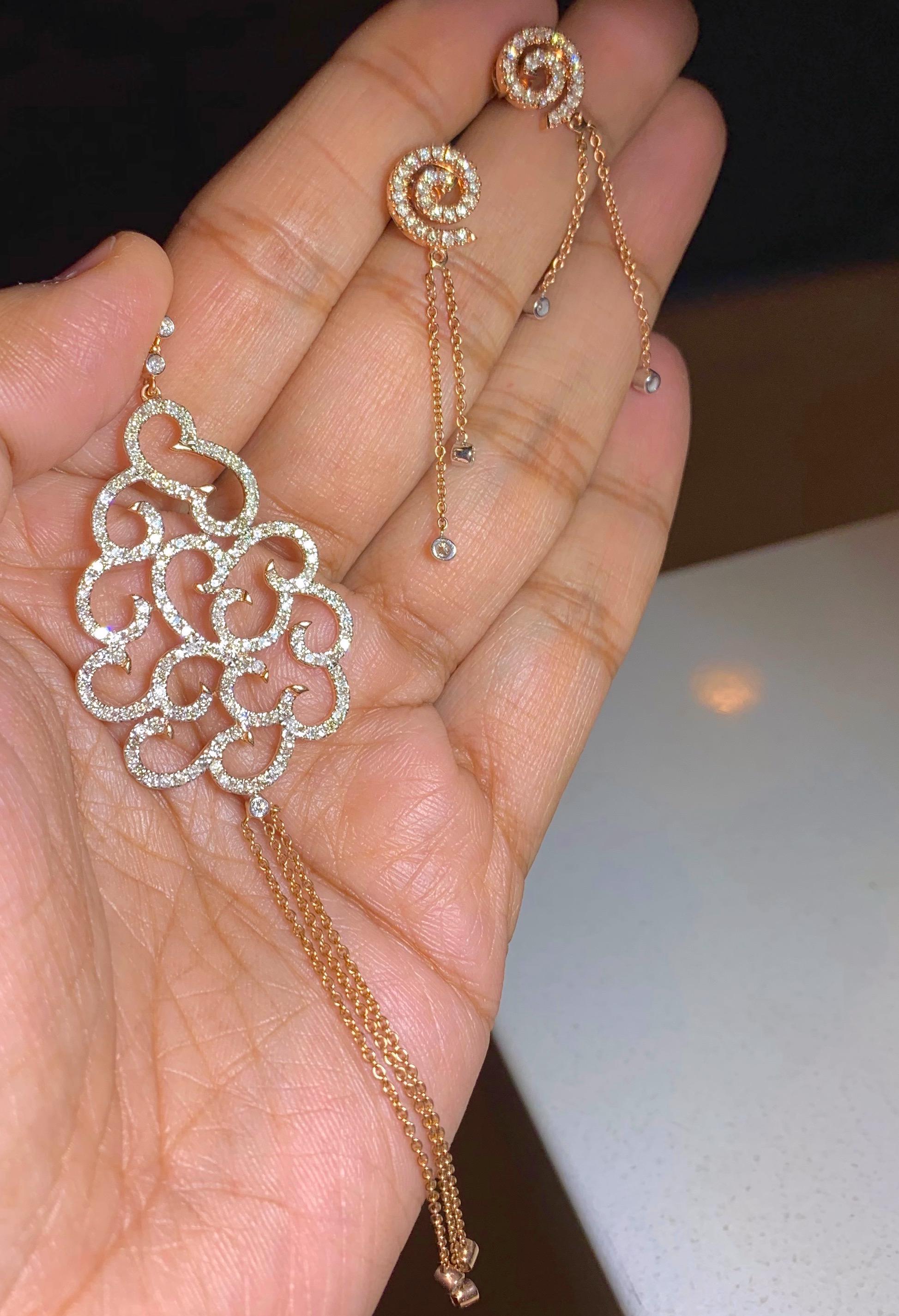 Diamond Spirals Necklace in 18 Karat Rose Gold In New Condition For Sale In Fort Collins, CO