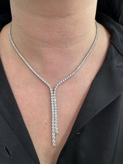 Diamond Split Drop Half Way Tennis Necklace 7.52 Carats 14KT White Gold G-H SI1