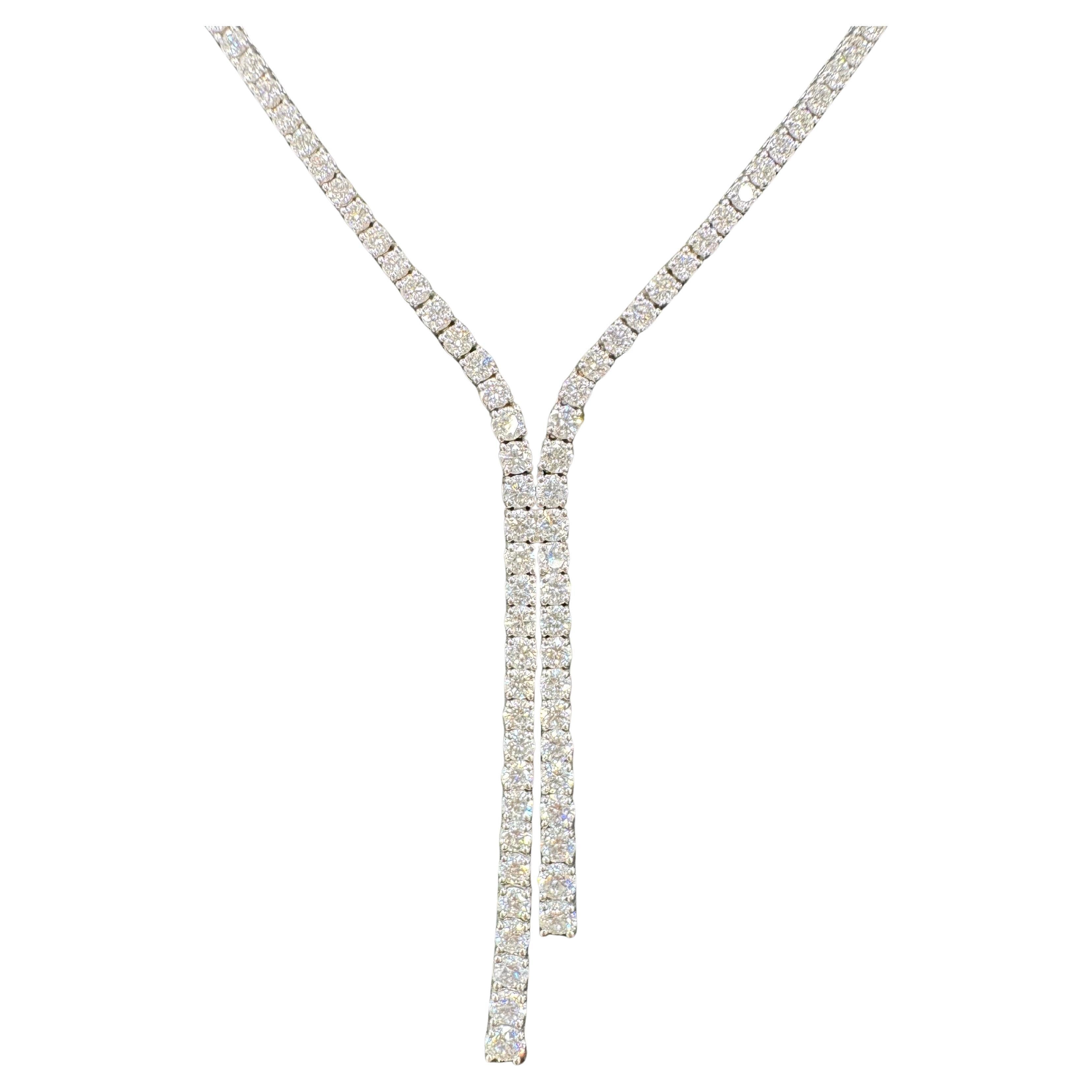 Diamond Split Drop Half Way Tennis Necklace 7.52 Carats 14KT White Gold G-H SI1