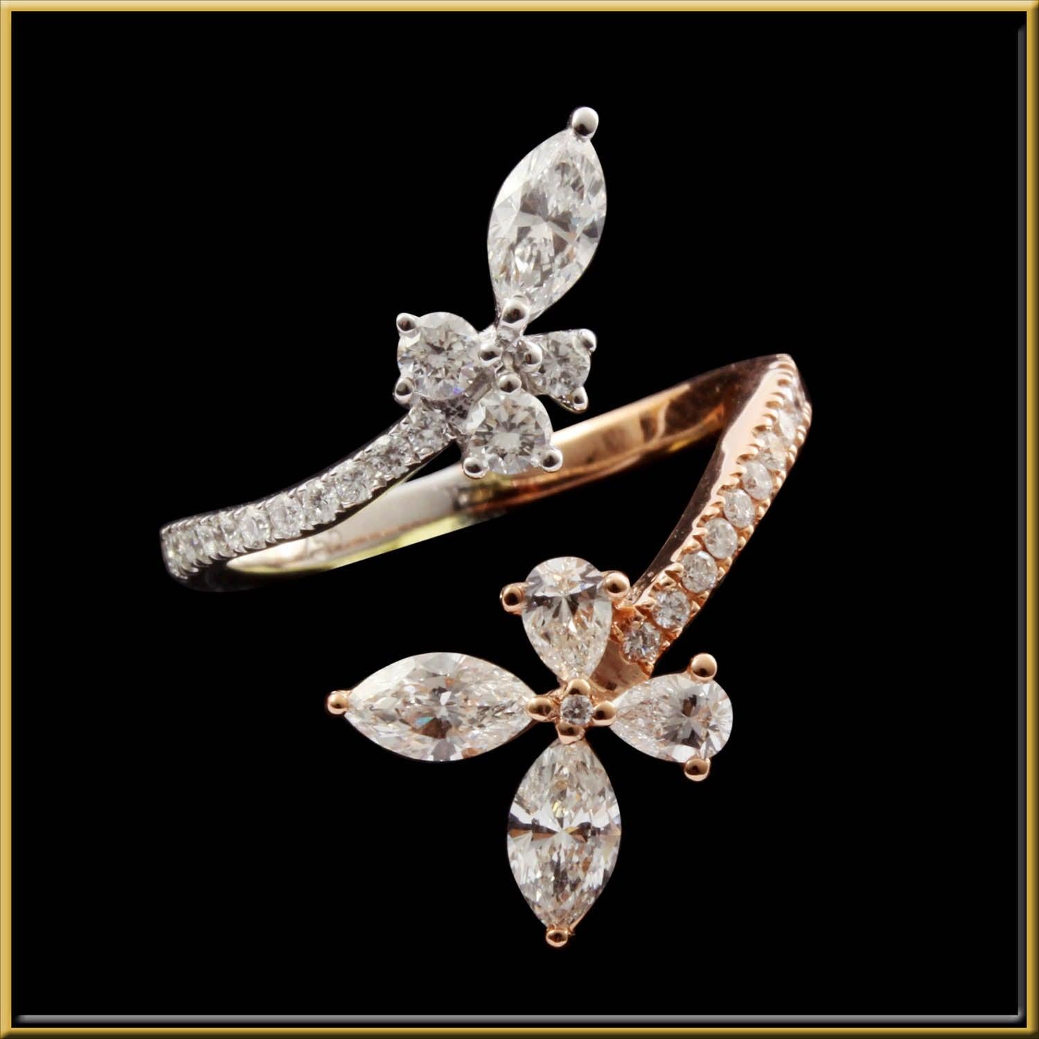 For Sale:  Diamond Split Petal Ring in 18 Karat Gold 2