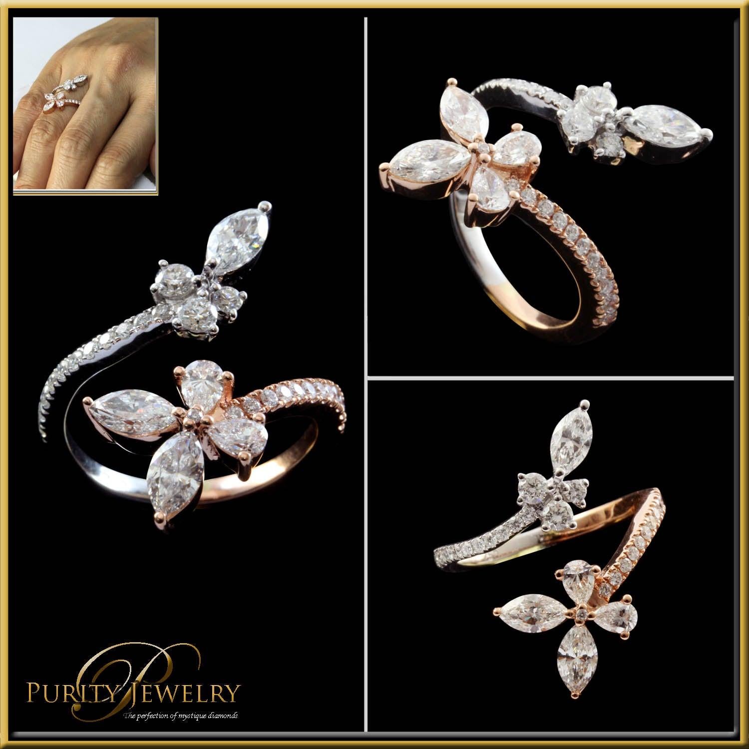 For Sale:  Diamond Split Petal Ring in 18 Karat Gold 3