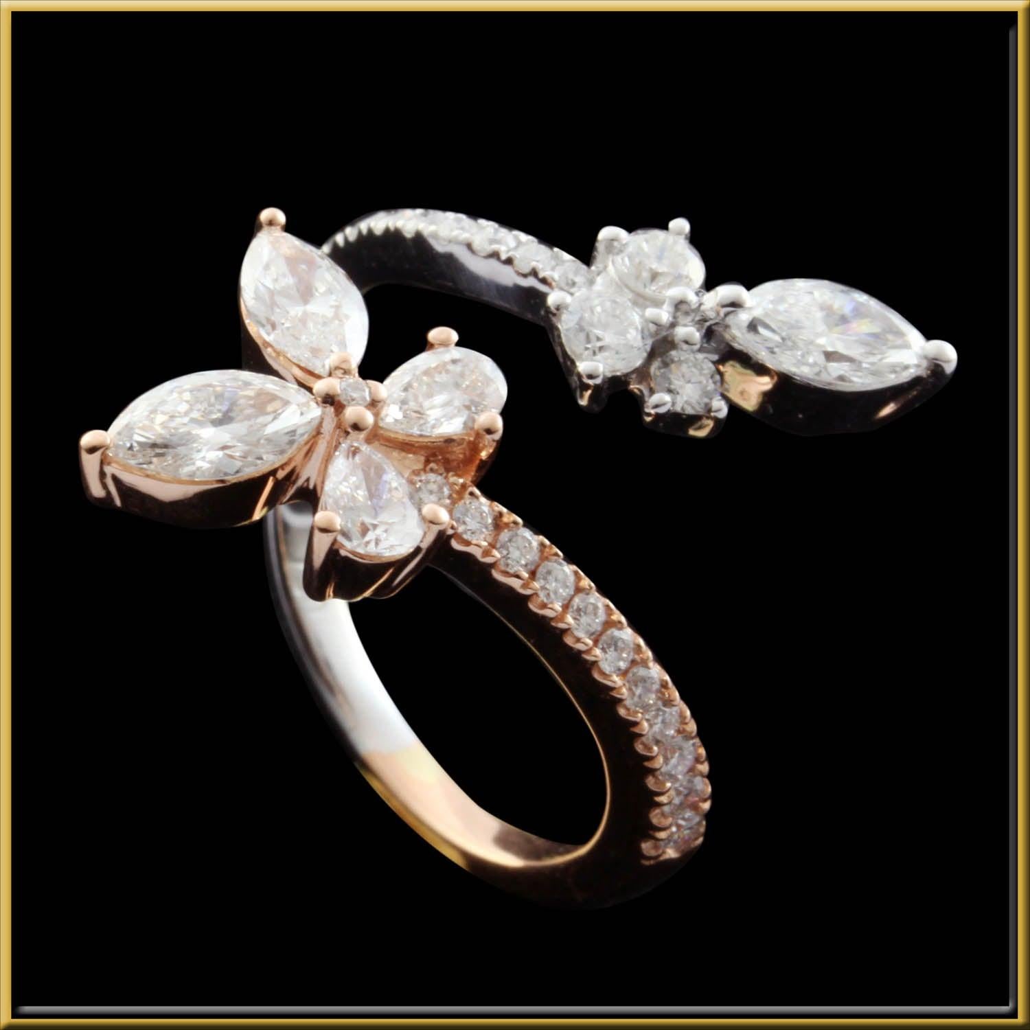For Sale:  Diamond Split Petal Ring in 18 Karat Gold 4