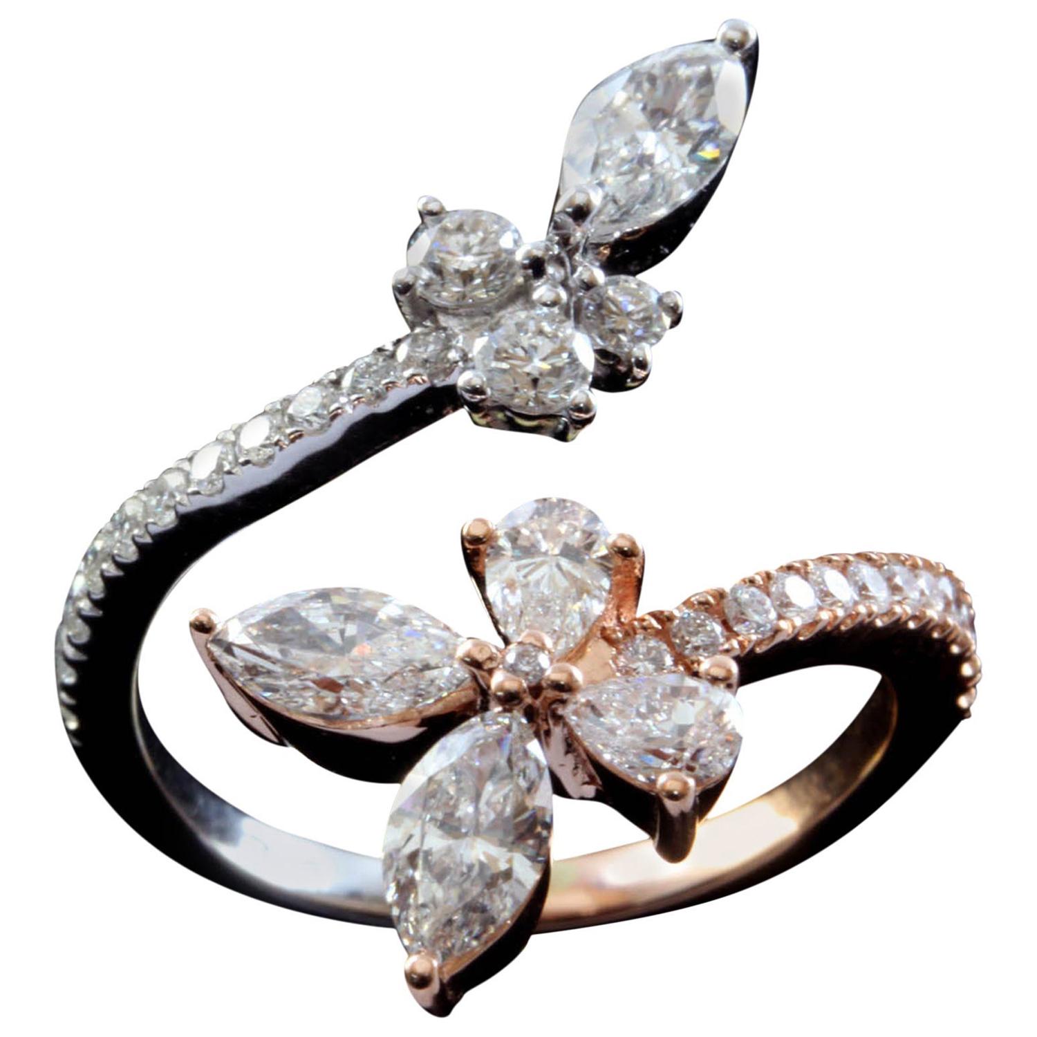 For Sale:  Diamond Split Petal Ring in 18 Karat Gold