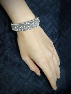 Diamond Sprinkles 18K White Gold Wire Wide Slip-on Open Cuff Bangle Bracelet