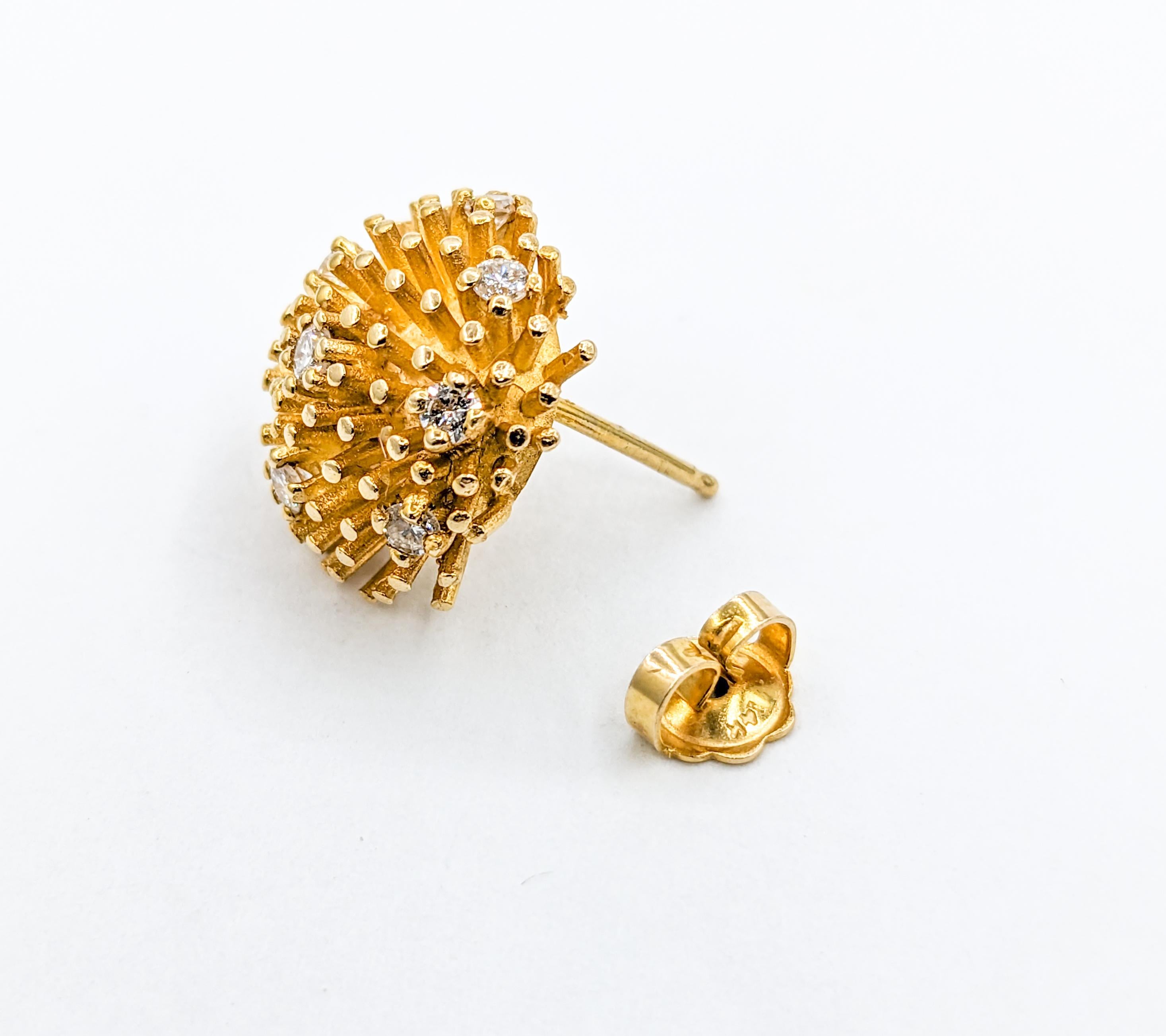 Diamond Sputnik Stud Earring in Gold For Sale 1