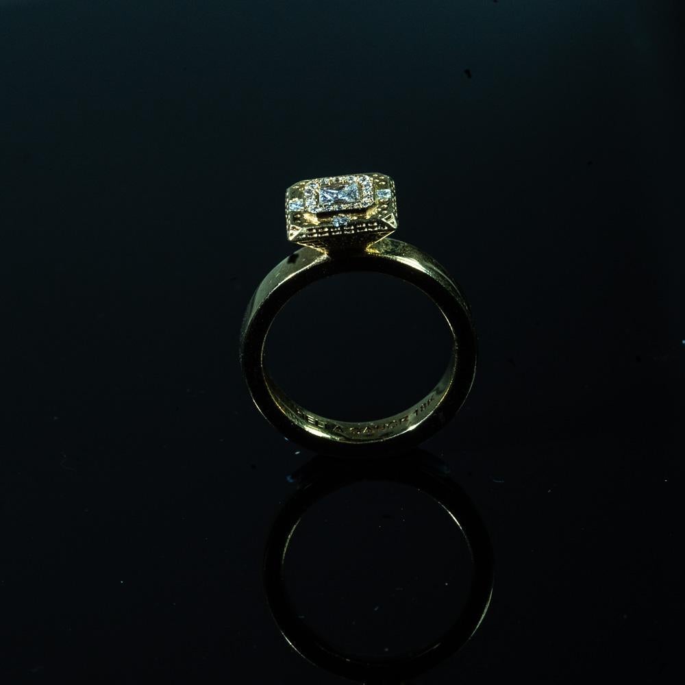 Women's 18 Karat Yellow Gold. Diamond Square , Statement, Modern ring For Sale