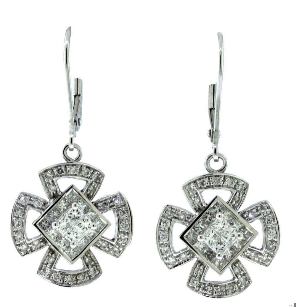 Orecchini pendenti a forma di croce quadrata con diamante In condizioni buone in vendita a Miami, FL