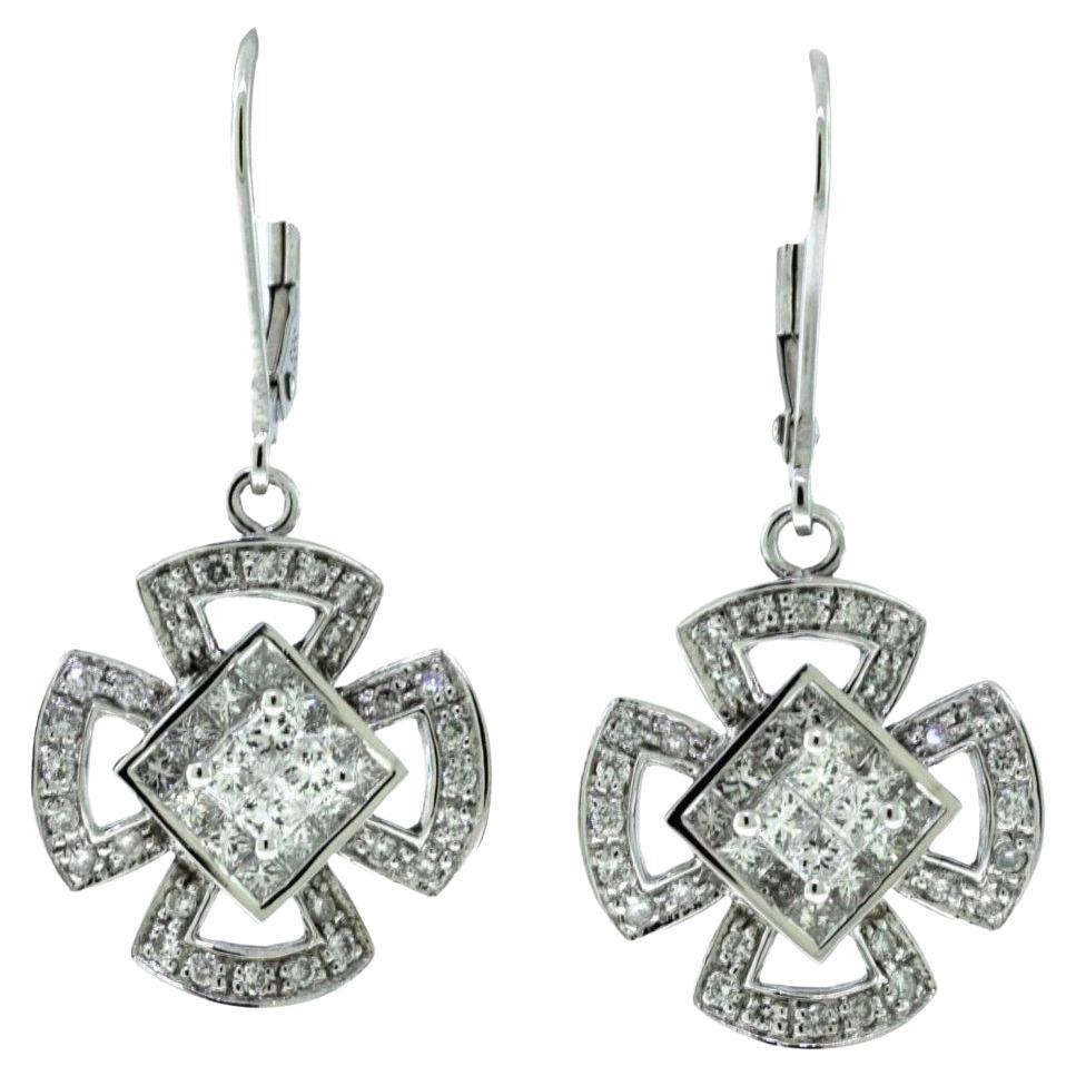 Pendientes Colgantes Cruz Cuadrada Diamante