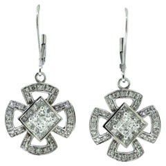 Pendientes Colgantes Cruz Cuadrada Diamante