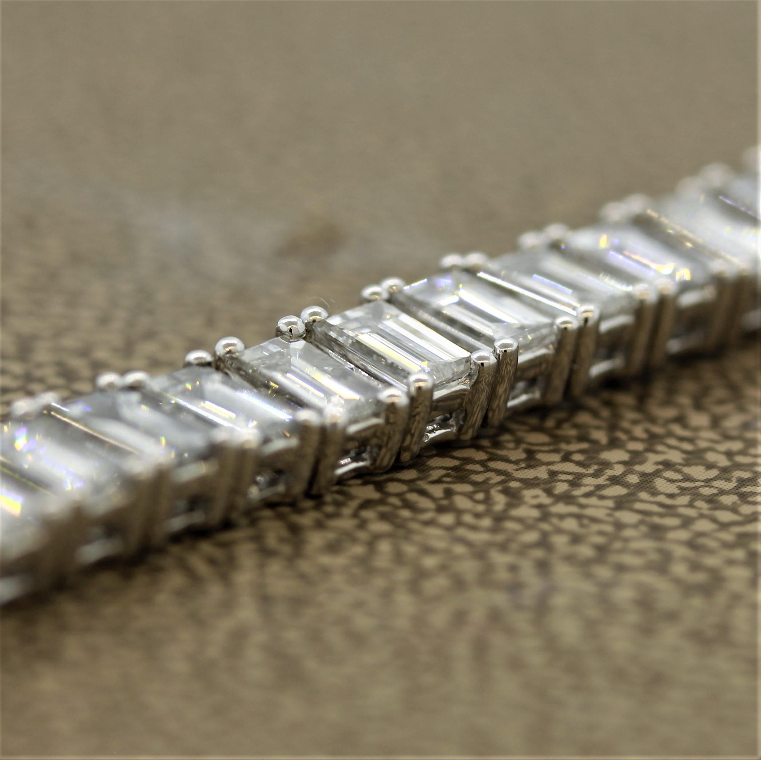 Diamond Square-Cut Line Gold Tennis Bracelet 1