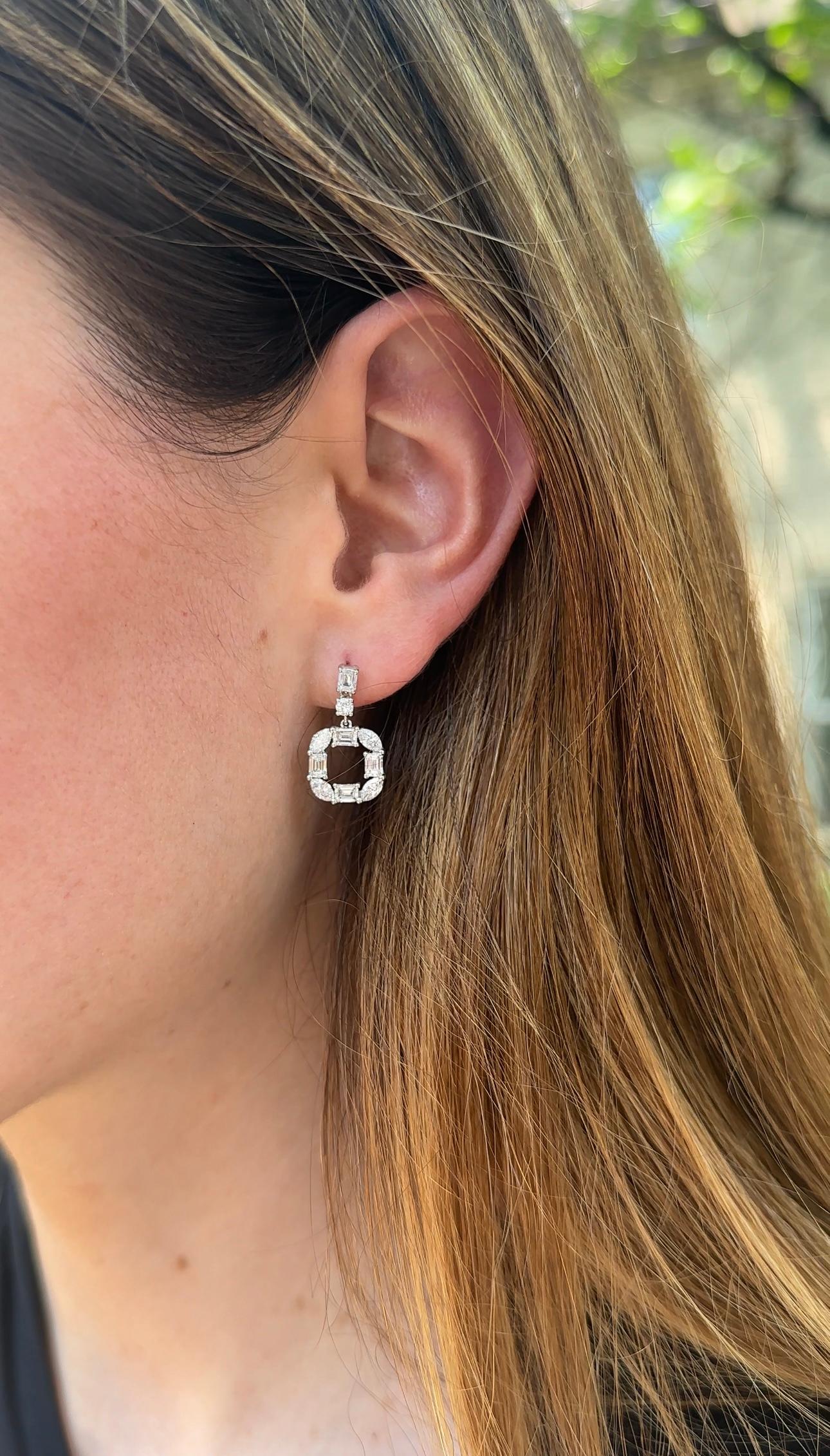 Pear Cut Diamond Square Cut-Out Earrings For Sale
