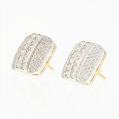 Diamond Square Earrings, 21k & 18k Gold Large Stud Pierced Round Cut 2.16ctw
