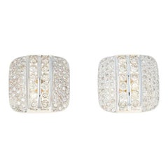 Diamond Square Earrings, 21k & 18k Gold Large Stud Pierced Round Cut 2.16ctw