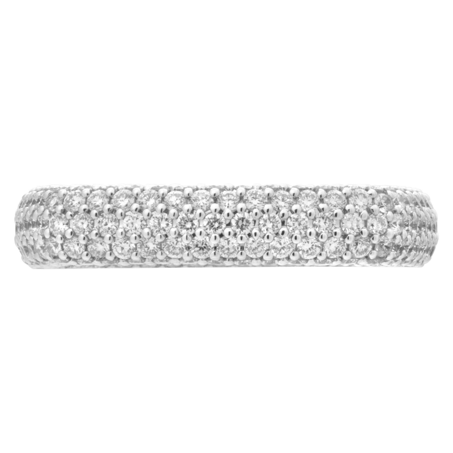 Diamond eternity band pave square in 18k white gold with approximately 3.26 carats in diamonds (H-I color, VS clarity). Ring size 7.5. Band width: 4.5mm.
