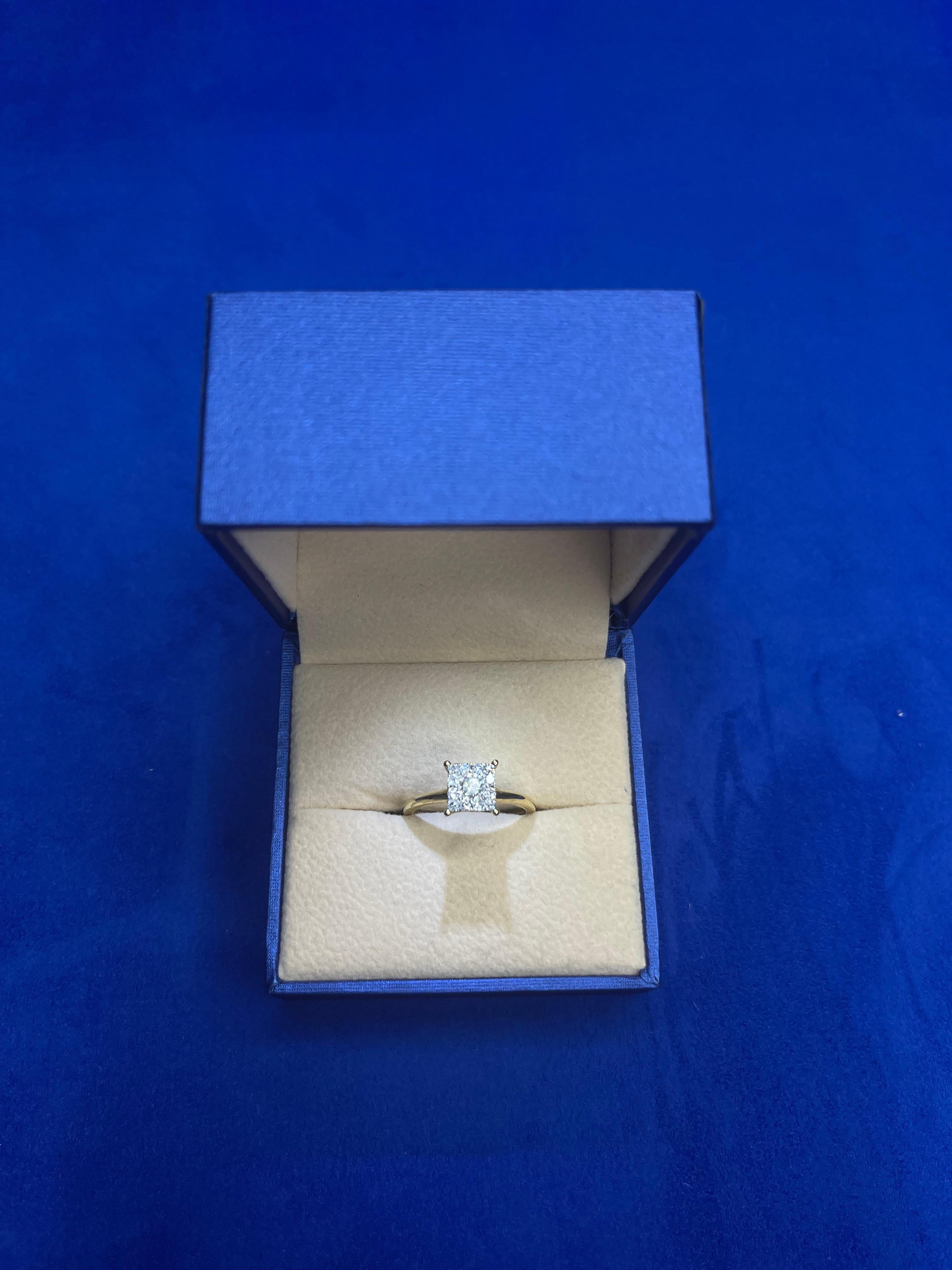 0,50 Carati Diamante Quadrato Halo Rotondo Pave Anello di Fidanzamento Cocktail Oro Giallo in vendita 4