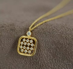 Diamond Square Honeycomb Cluster Pendant Necklace in 14k Solid Gold