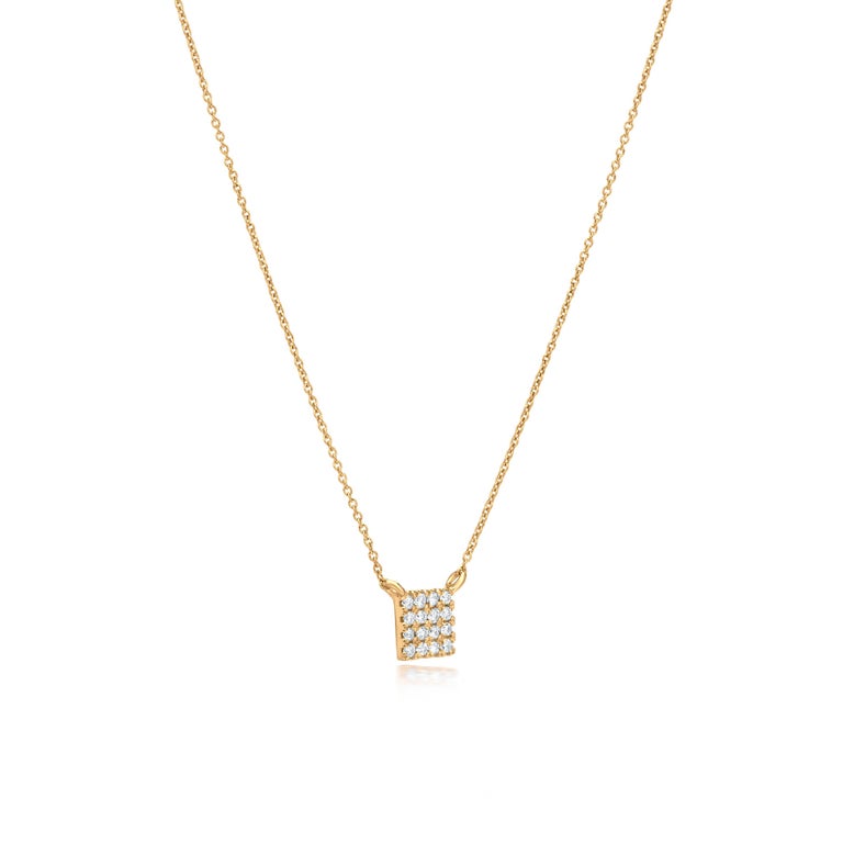 Luxle Diamond Square Pendant Necklace in 18k Yellow Gold For Sale at