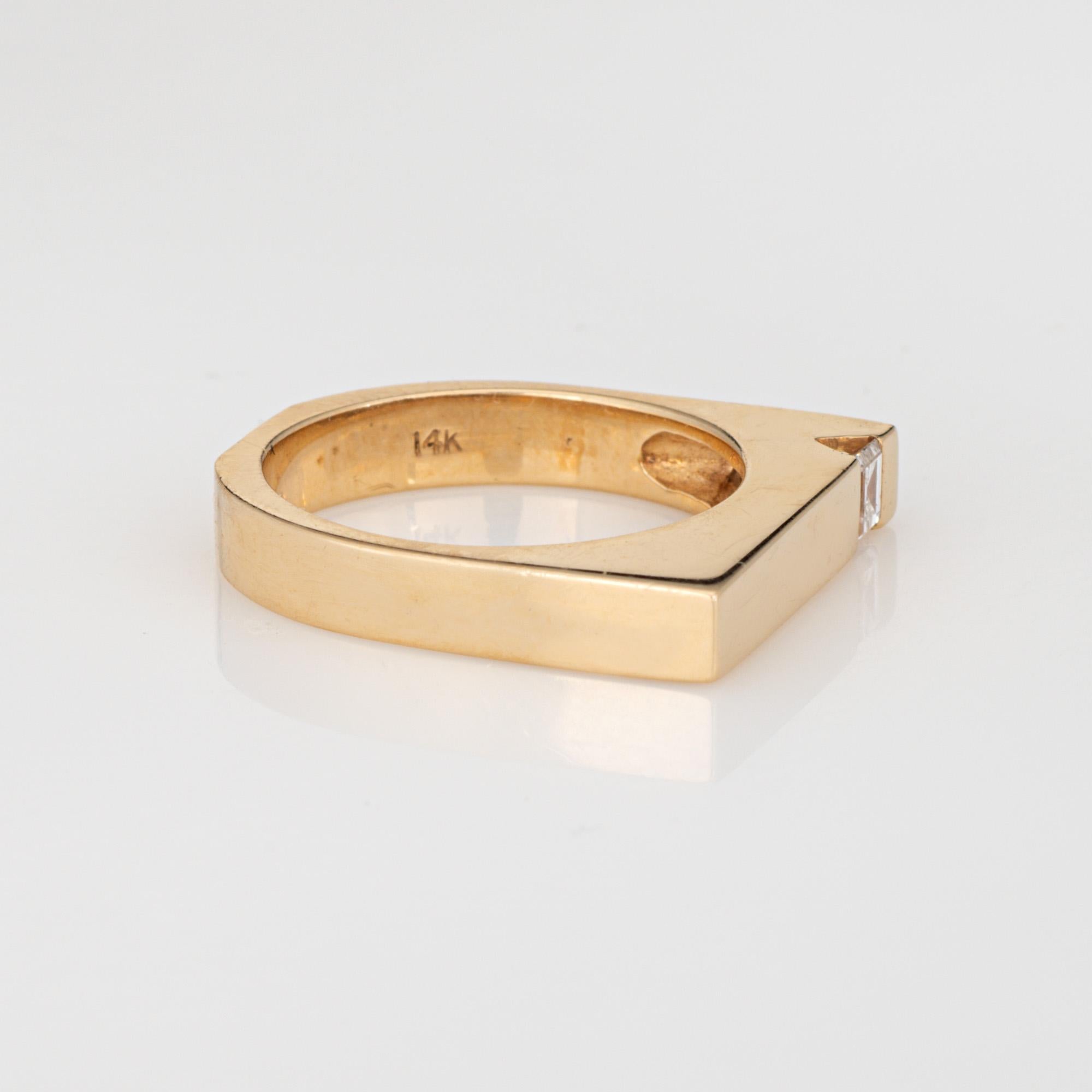 Moderne Diamond Square Ring Sz 6.5 Stacking Band Vintage 14k Yellow Gold Fine Jewelry