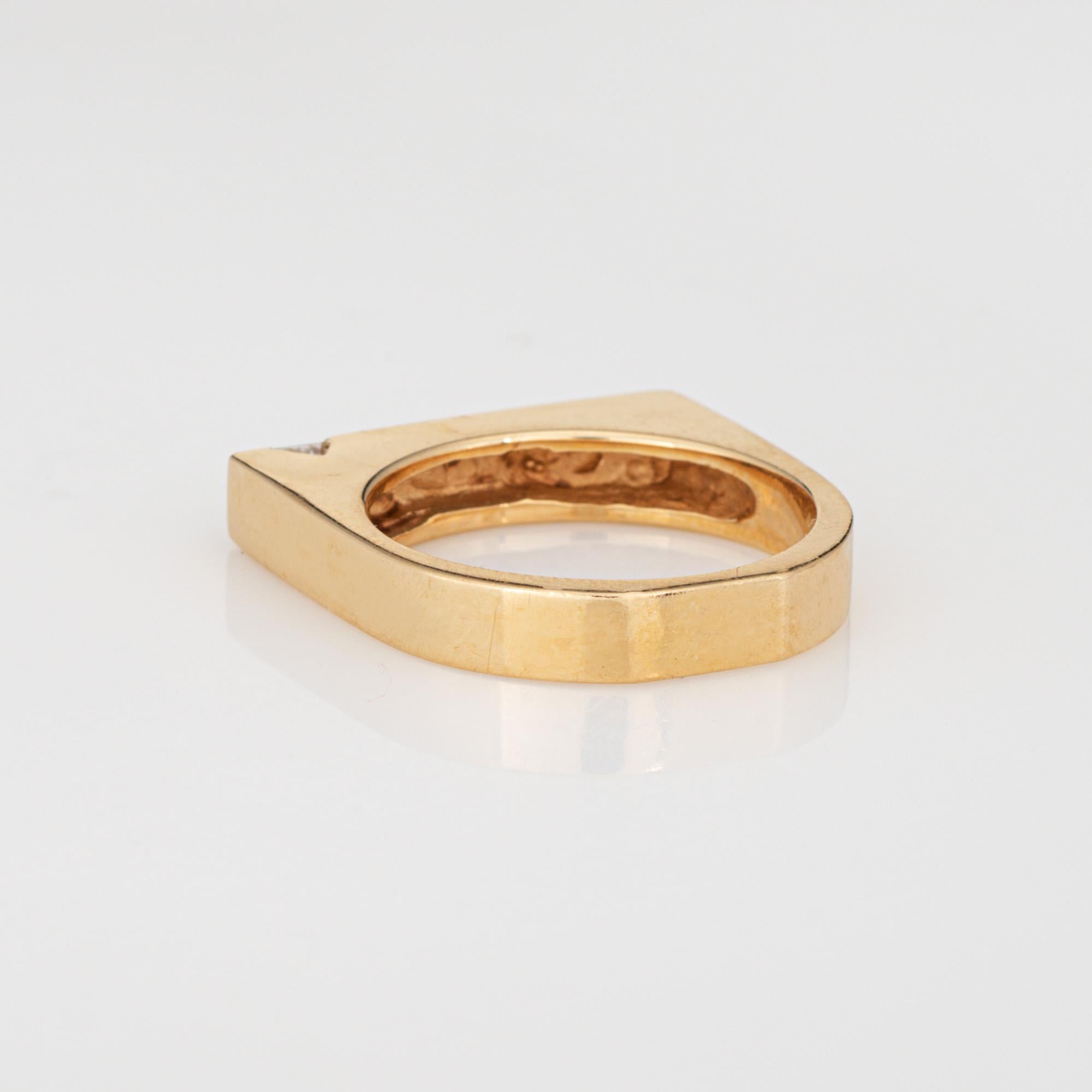 Diamond Square Ring Sz 6.5 Stacking Band Vintage 14k Yellow Gold Fine Jewelry Bon état à Torrance, CA