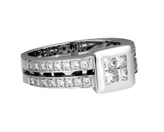 Diamond Square Ring with Invisible Setting & Double Pavé Band in 18K White Gold