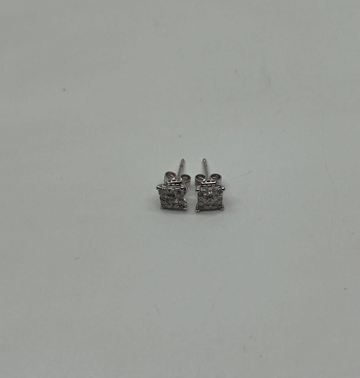 Orecchini con diamante a forma di cluster quadrato con pave set e aureola in oro bianco 14 carati in vendita 5