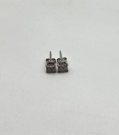 Diamond Square Shape Cluster Pave Set Halo Set 14K White Gold Stud Earrings