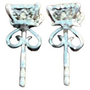 Diamond Square Shape Cluster Pave Set Halo Set 14K White Gold Stud Earrings