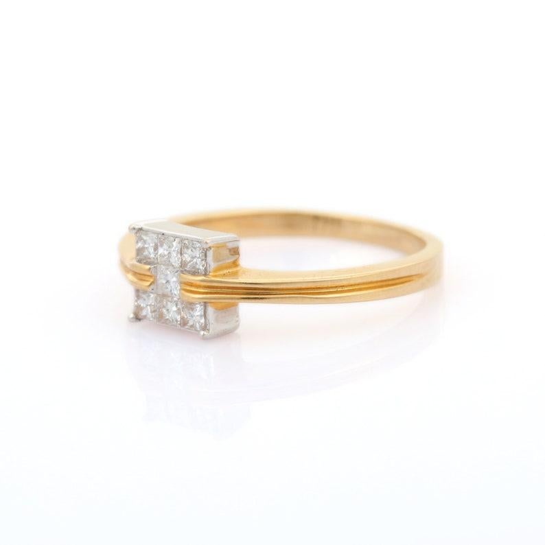 For Sale:  18k Solid Yellow Gold Square Diamond Ring Gift for Her 5