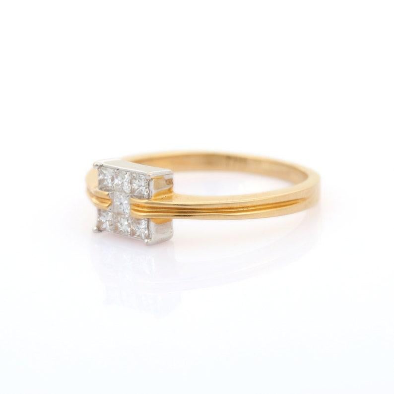 En vente :  Bague carrée en or jaune massif 18k avec diamant Cadeau pour elle 5