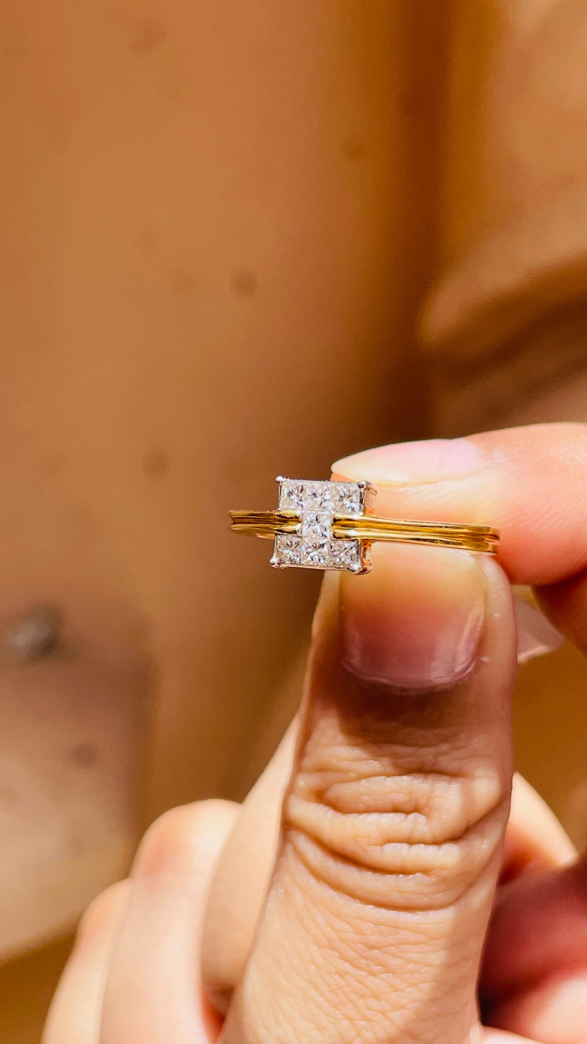 For Sale:  18k Solid Yellow Gold Square Diamond Ring Gift for Her 8