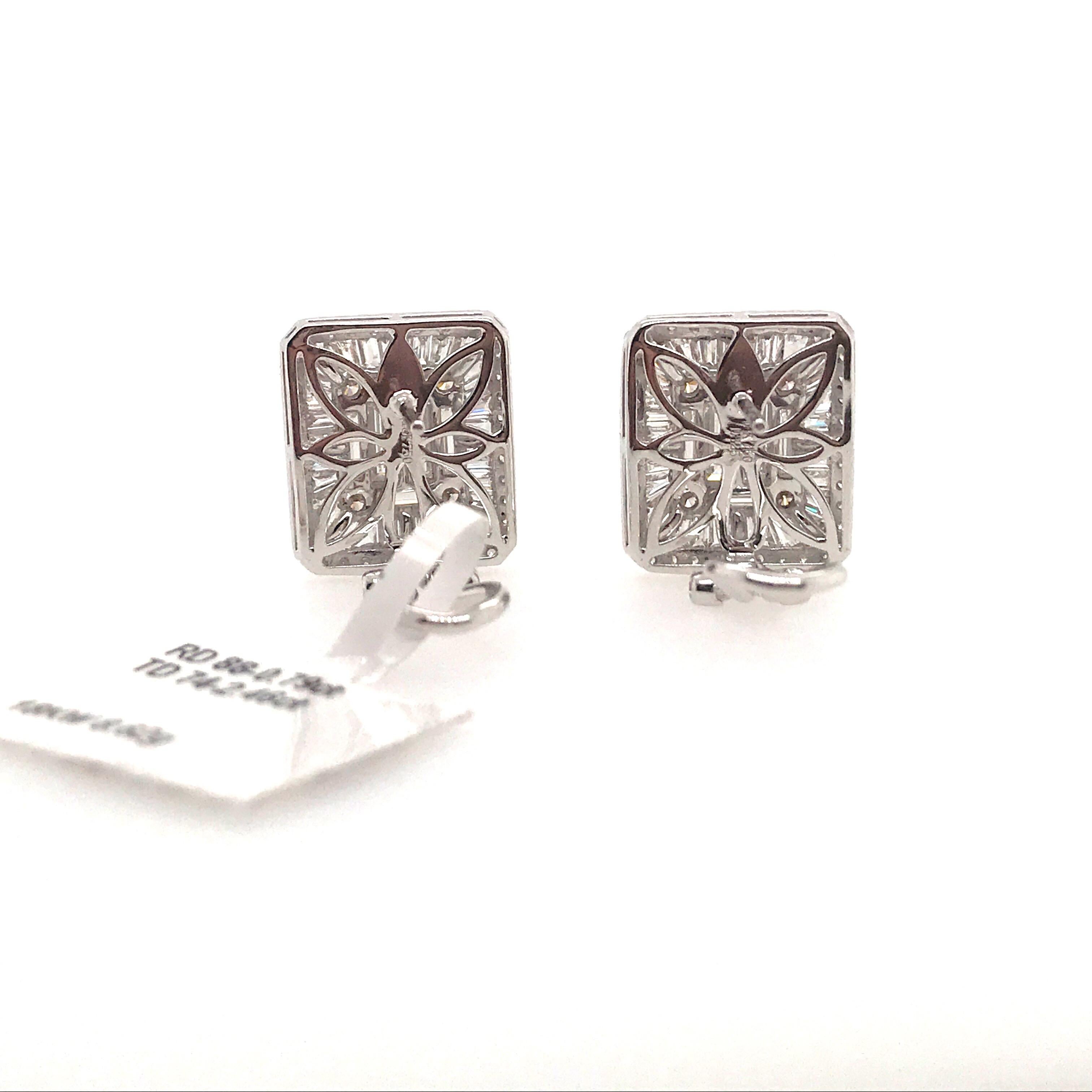 Diamond Square Stud Earrings 3.25 Carat 18 Karat White Gold 2