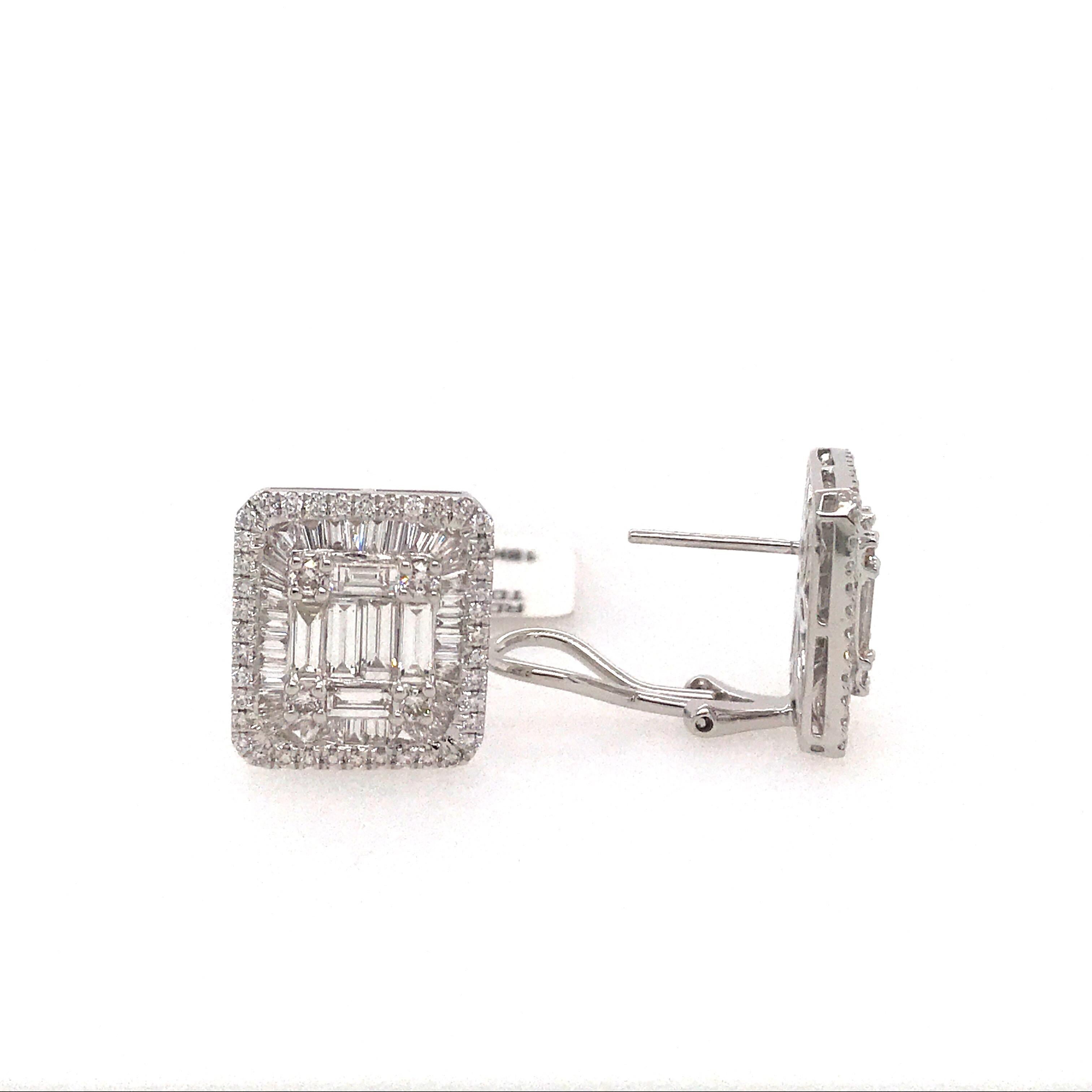 Round Cut Diamond Square Stud Earrings 3.25 Carat 18 Karat White Gold