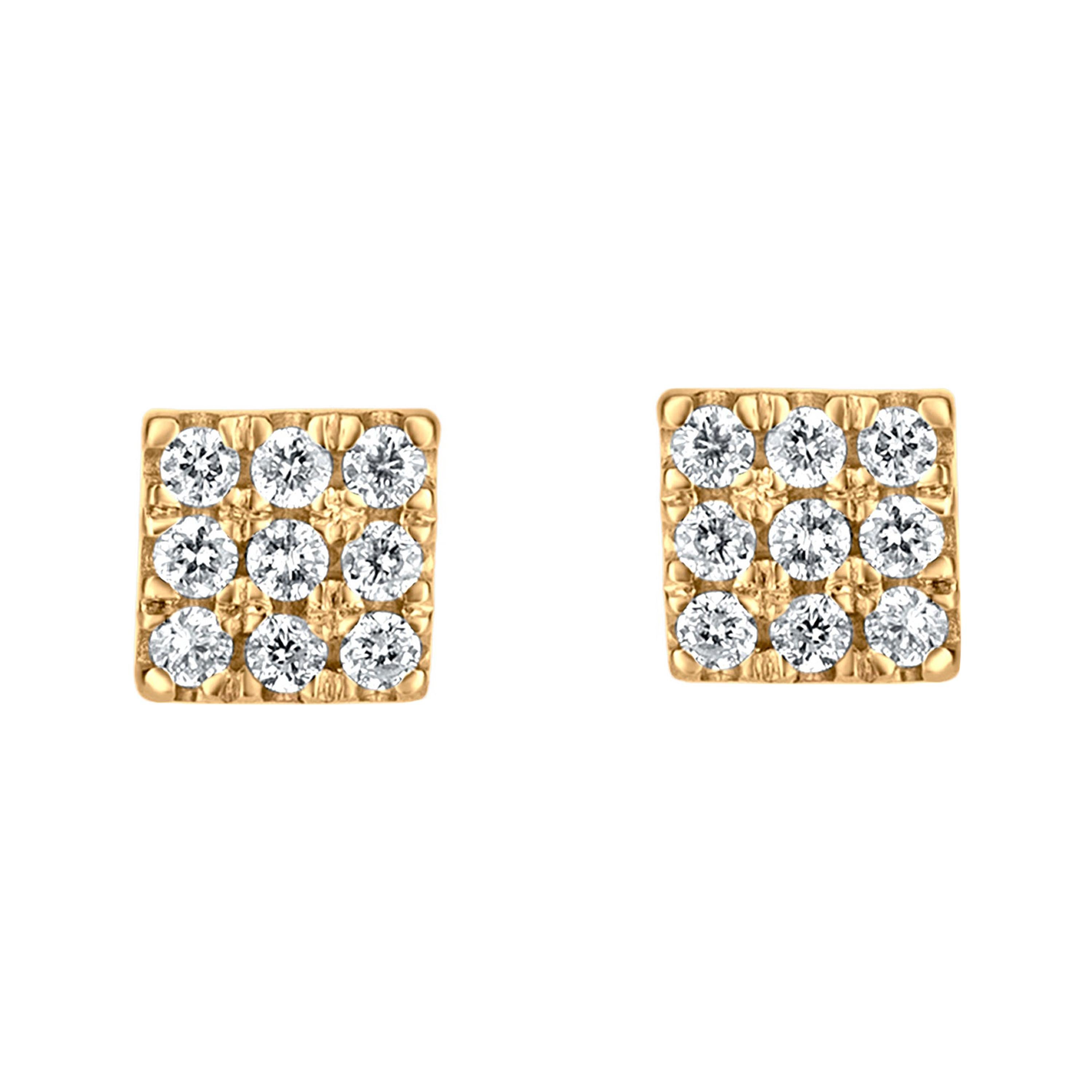 Handcrafted Yellow Gold Square Stud Earrings For Sale at 1stDibs