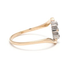 Diamond Squiggle Ring, 10k Yellow and White Gold, Ring Size 6.25, Dainty