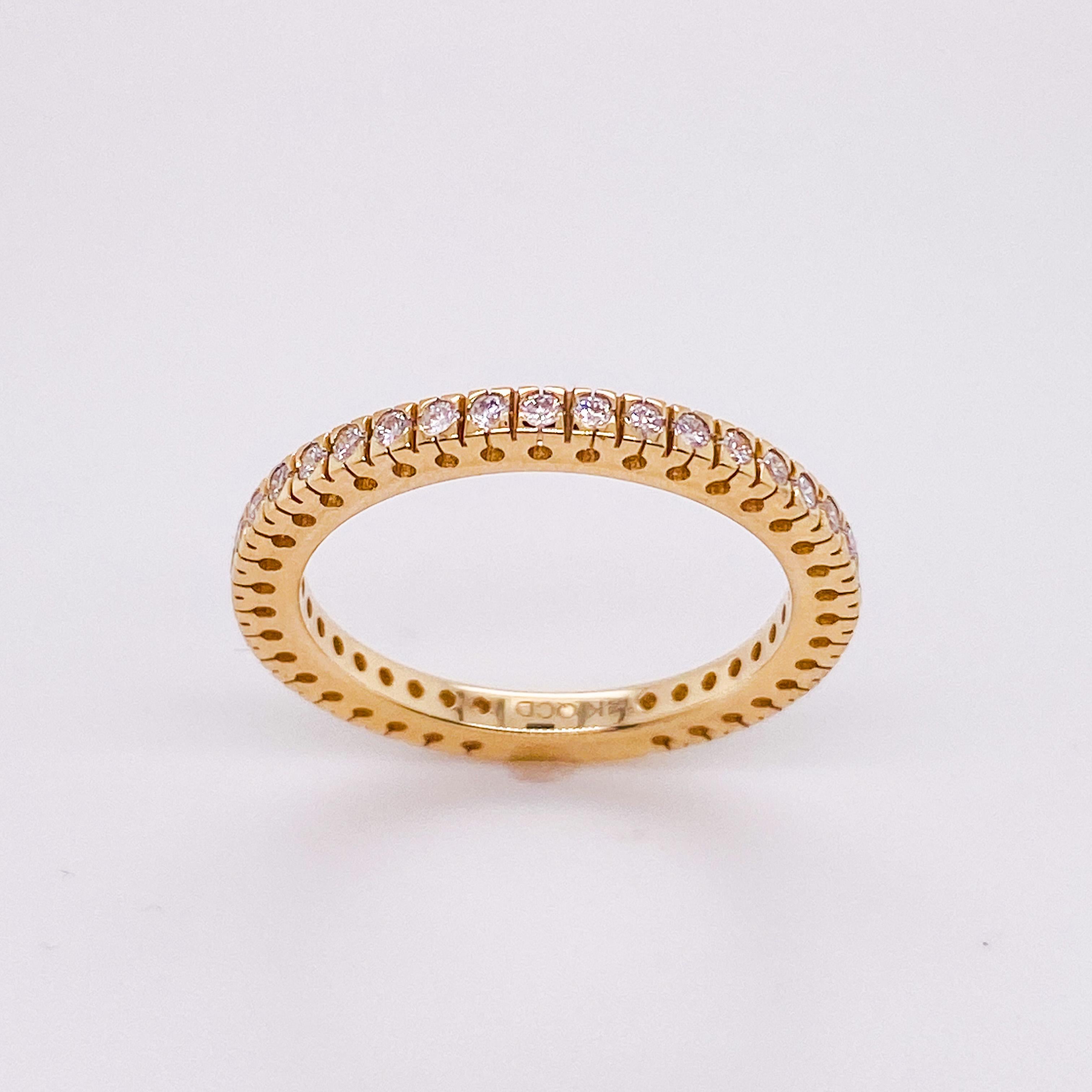 For Sale:  Diamond Stackable Band in 14k Yellow Gold .42 Carat Round Diamond Ring 2