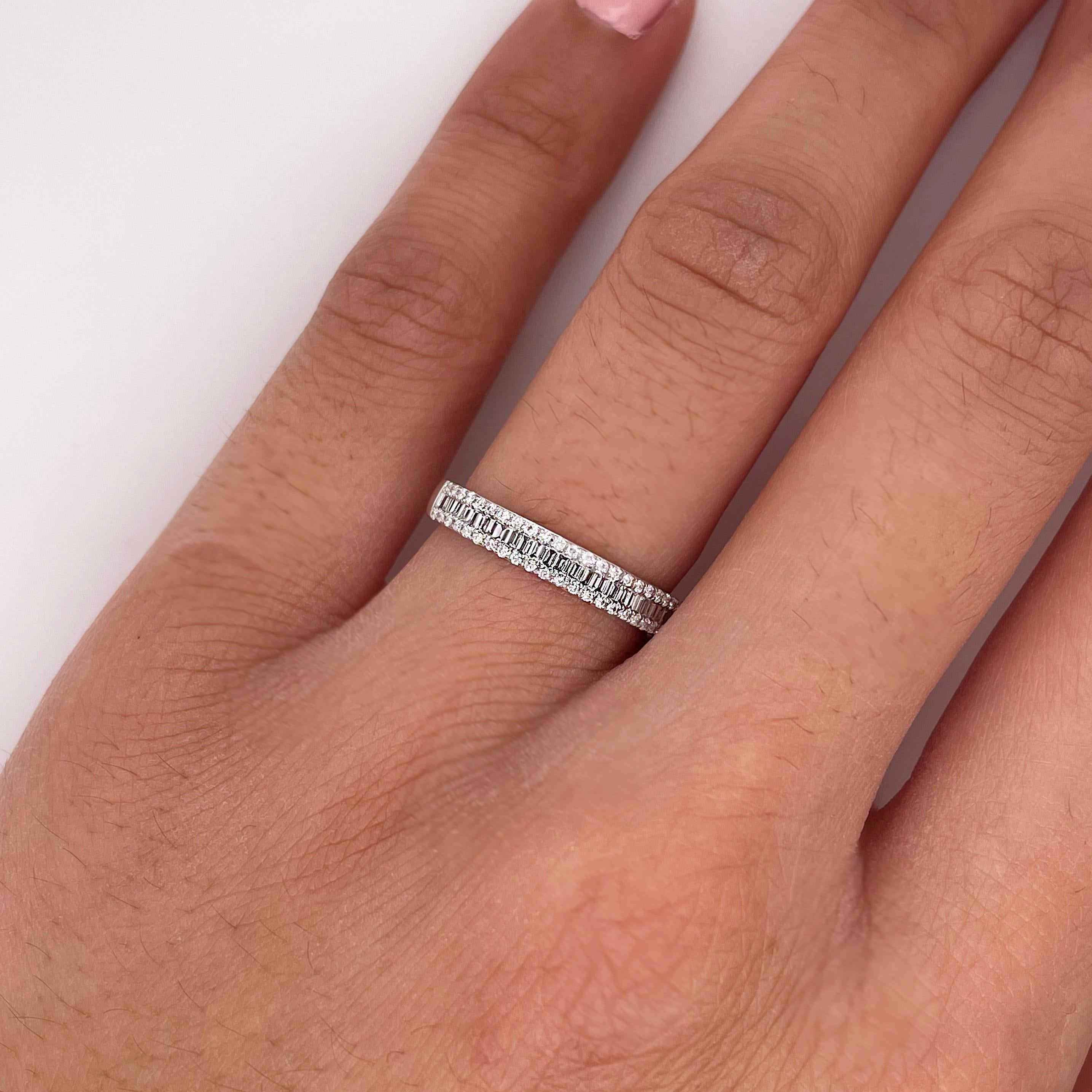 For Sale:  Diamond Stackable Band, White Gold, Round and Baguette Layered Diamonds 4