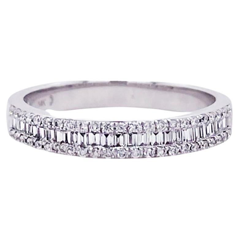 Bague empilable en or blanc, diamants ronds et baguettes sertis en couches