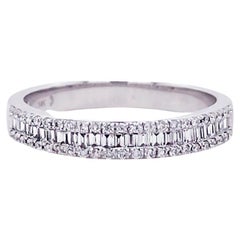 Diamond Stackable Band, White Gold, Round and Baguette Layered Diamonds