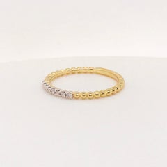 Diamond Stackable Ring, 14 Karat Yellow Gold Diamond Band with Beaded Texture