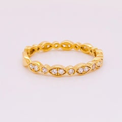 Diamond Stackable Ring Alternating Design in 14K Yellow Gold Wedding Band Ring