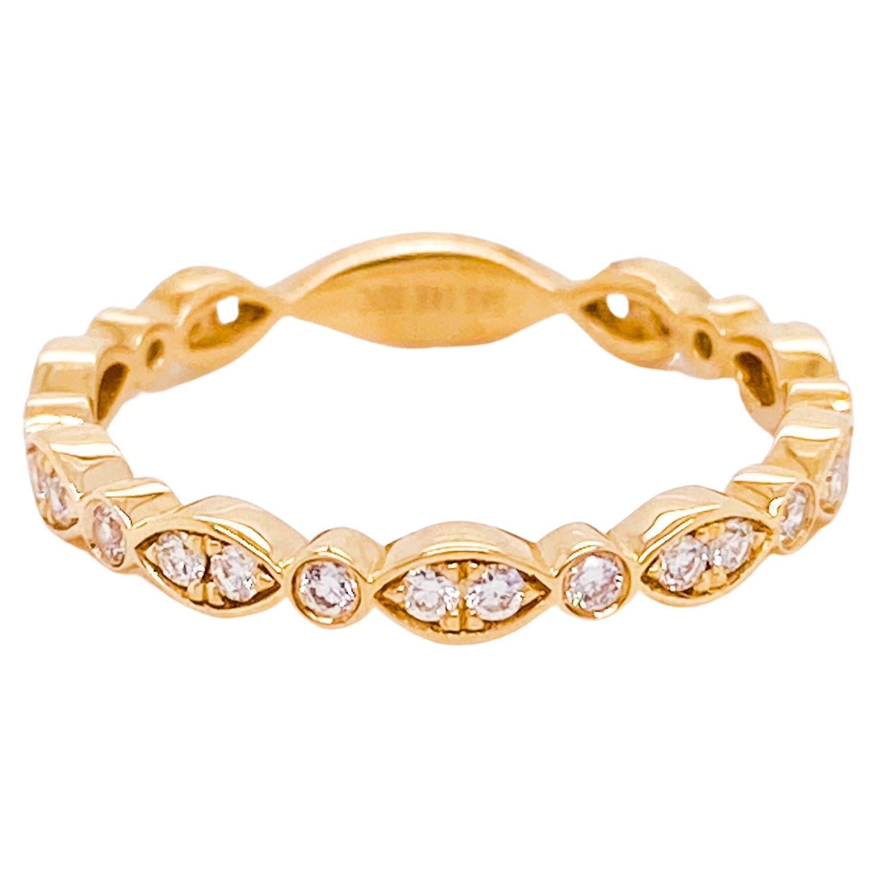 Diamond Stackable Ring Alternating Design in 14K Yellow Gold Wedding Band Ring