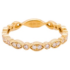 Diamond Stackable Ring Alternating Design in 14K Yellow Gold Wedding Band Ring